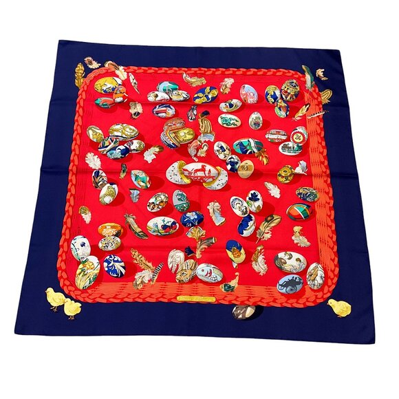 Hermes Red / Navy Blue Multi Couvee d'Hermes Square Silk Twill Scarf - Picture 4 of 13